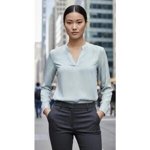 CYNTHIA STEFFE Women’s Long Sleeve Patterned V Neck Blouse in Mint-Size Medium